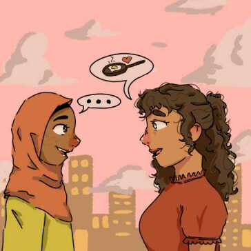 Two women talking to each other.