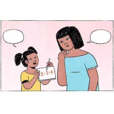 Una ragazza che chiede a una donna di controllare il suo compito di matematica.