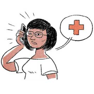 A woman phoning an ambulance.