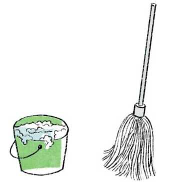 A bucket of water and mop.