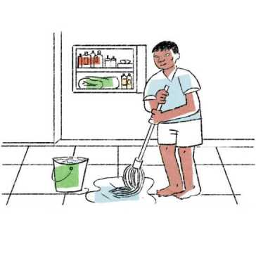 A man mopping the floor.