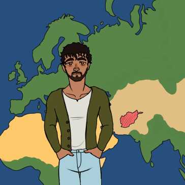 A man standing in front of a map of Afghanistan.