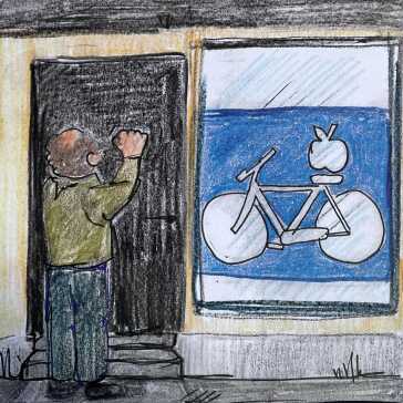 A man knocking on a door.