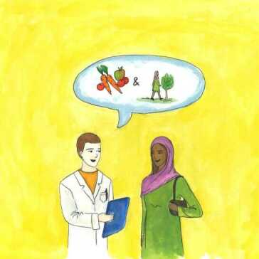 A doctor talking to a woman about exercising and eating healthily.