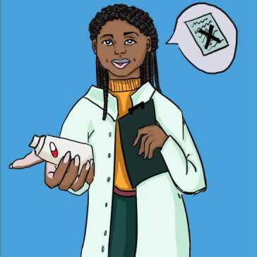 A pharmacist offering painkillers.