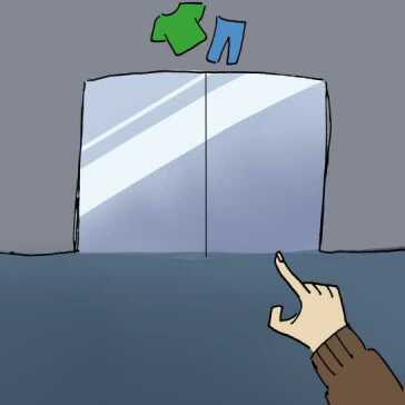 Someone pointing to a nearby shop.