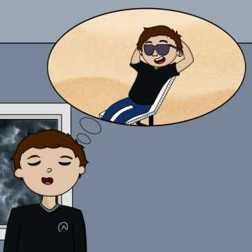 A man thinking about sunbathing.