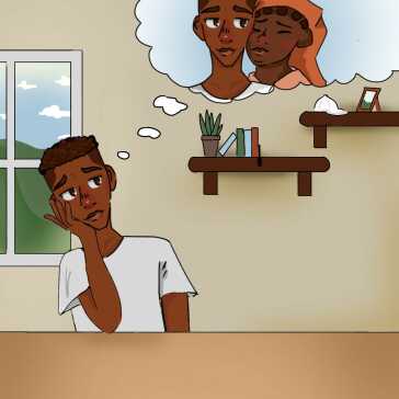 A boy thinking of his mother.