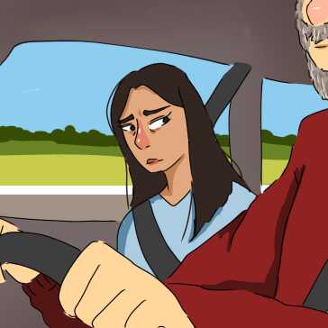 A man driving and a woman sitting next to him.